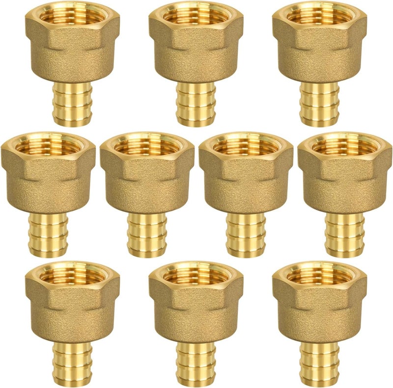 Ruby Q 10pcs PEX 1/2" x 1/2" NPT Female Fittings, 1/2"x 1/2" NPT Female Threaded Adapter Crimp Fitting, Brass, Full Port for PEX pipes in plumbing jobs - Image 1